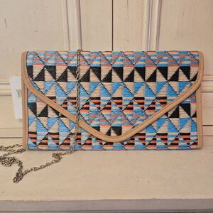 NWT Natasha Couture Woven Straw Clutch with chain Handle Nordstrom